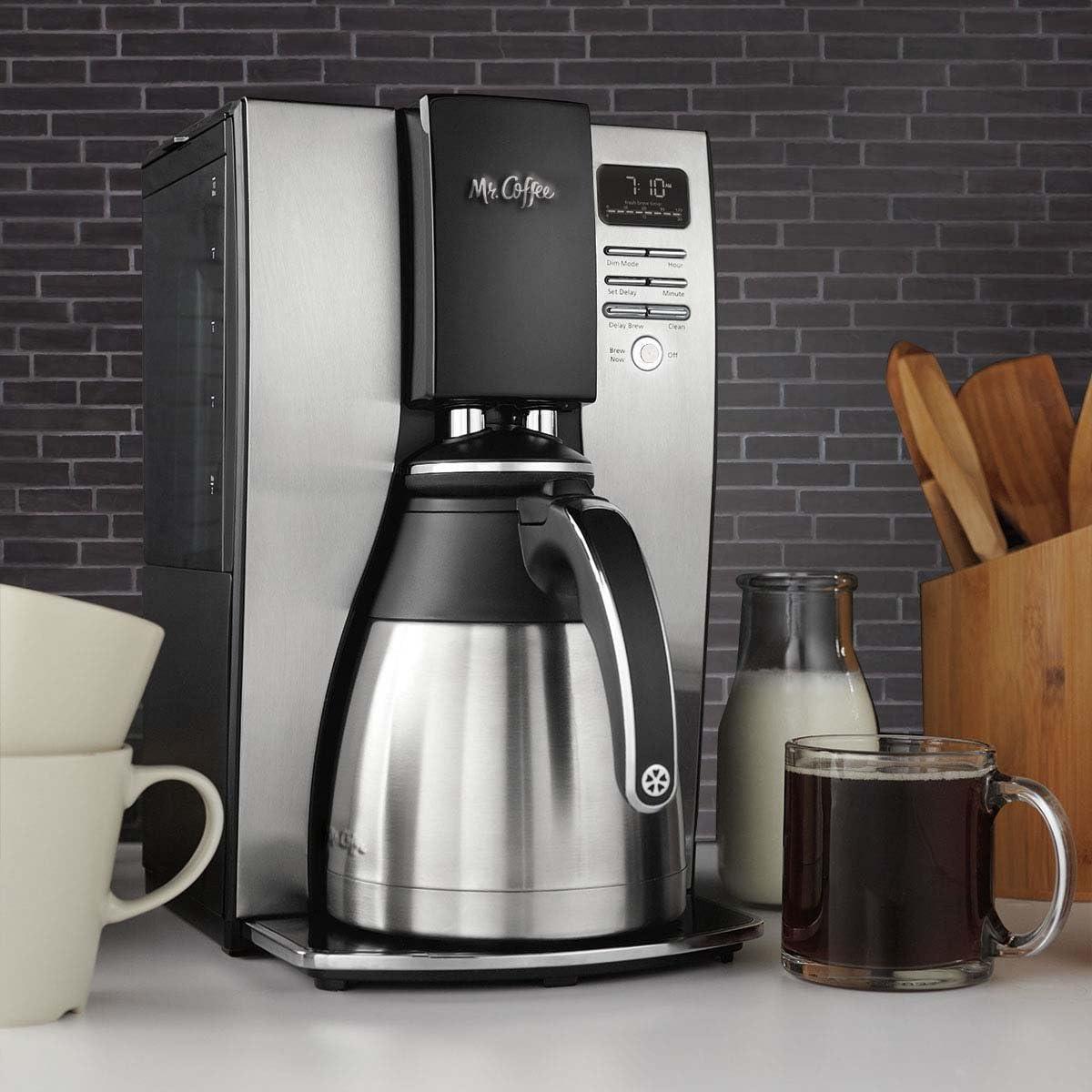 image:imageMr Coffee 10Cup Programmable Coffee Maker Insulated Thermal Carafe Brew Strength Selection Brew Now or Later Stainless SteelBlackStainless Steel
