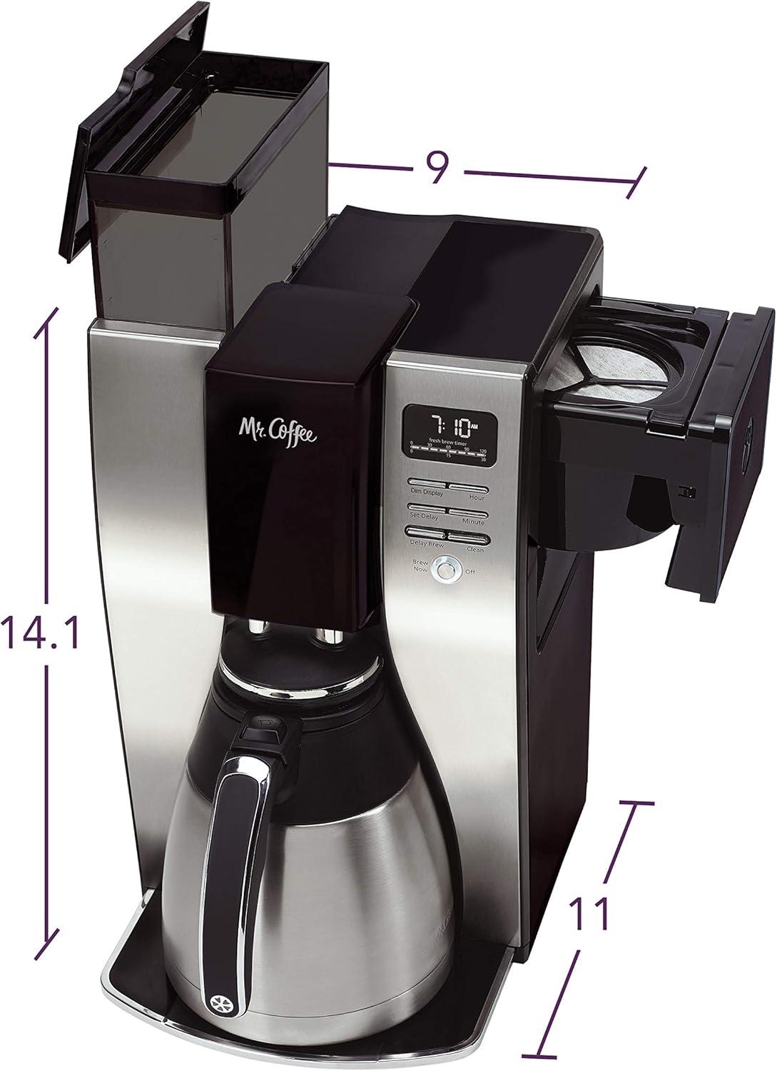 image:imageMr Coffee 10Cup Programmable Coffee Maker Insulated Thermal Carafe Brew Strength Selection Brew Now or Later Stainless SteelBlackStainless Steel