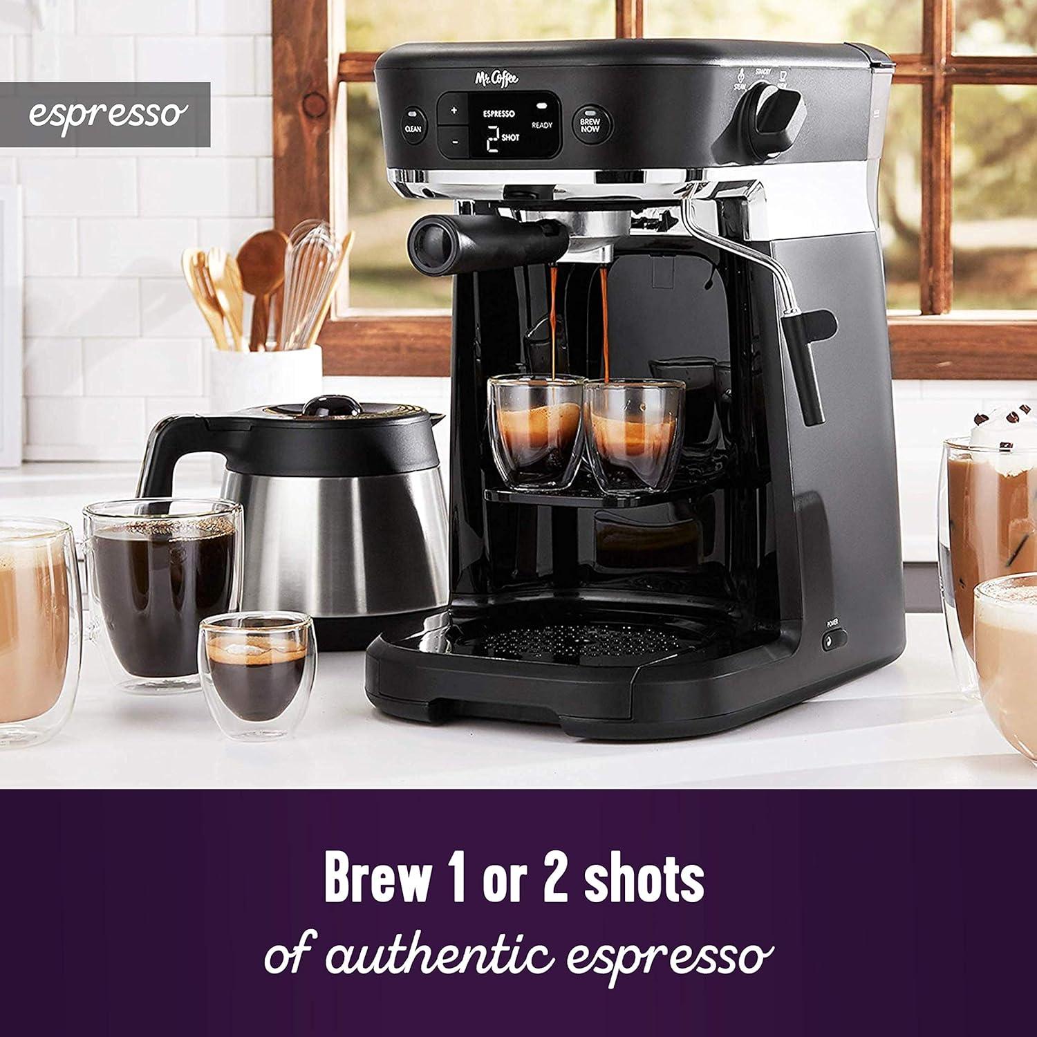 image:imageMr Coffee AllinOne Occasions Specialty Pods Coffee Maker 10Cup Thermal Carafe and Espresso with Milk Frother and Storage Tray Black