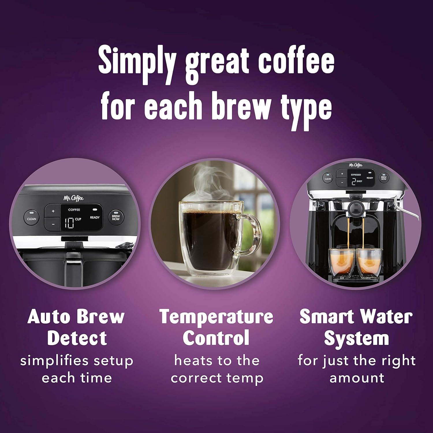 image:imageMr Coffee AllinOne Occasions Specialty Pods Coffee Maker 10Cup Thermal Carafe and Espresso with Milk Frother and Storage Tray Black