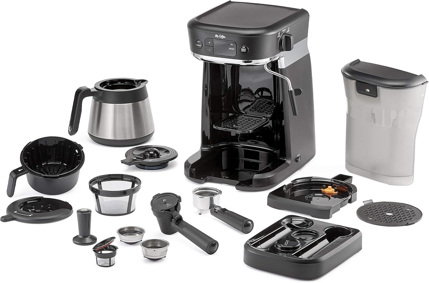 image:imageMr Coffee AllinOne Occasions Specialty Pods Coffee Maker 10Cup Thermal Carafe and Espresso with Milk Frother and Storage Tray Black