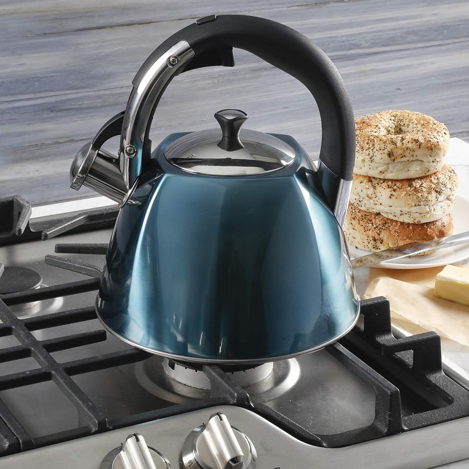 image:imageMr Coffee Belgrove 25 Quart Stainless Steel Whistling Tea Kettle Square Metallic CopperTurquoise