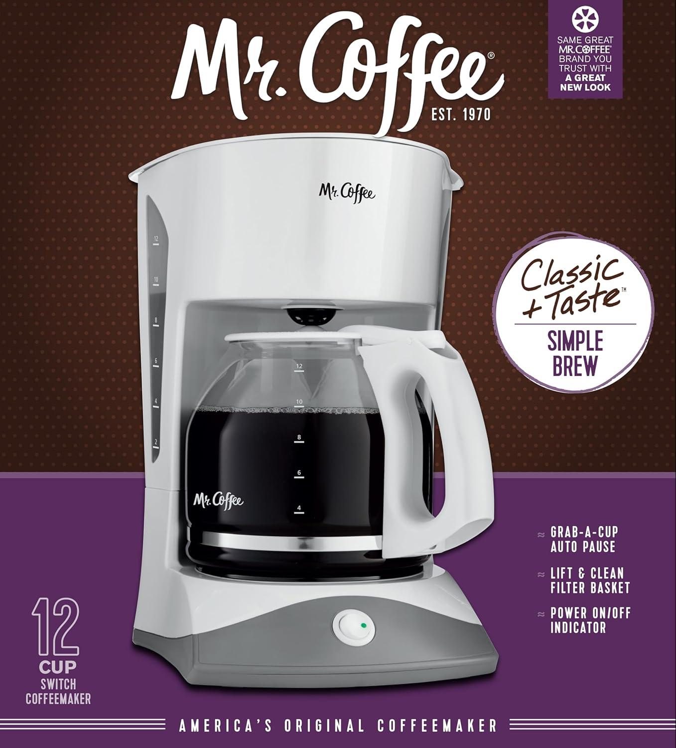 image:imageMr Coffee Black Coffee Maker 12 Cups with Auto Pause and Glass Carafe Perfect for Home and Office UseWhite