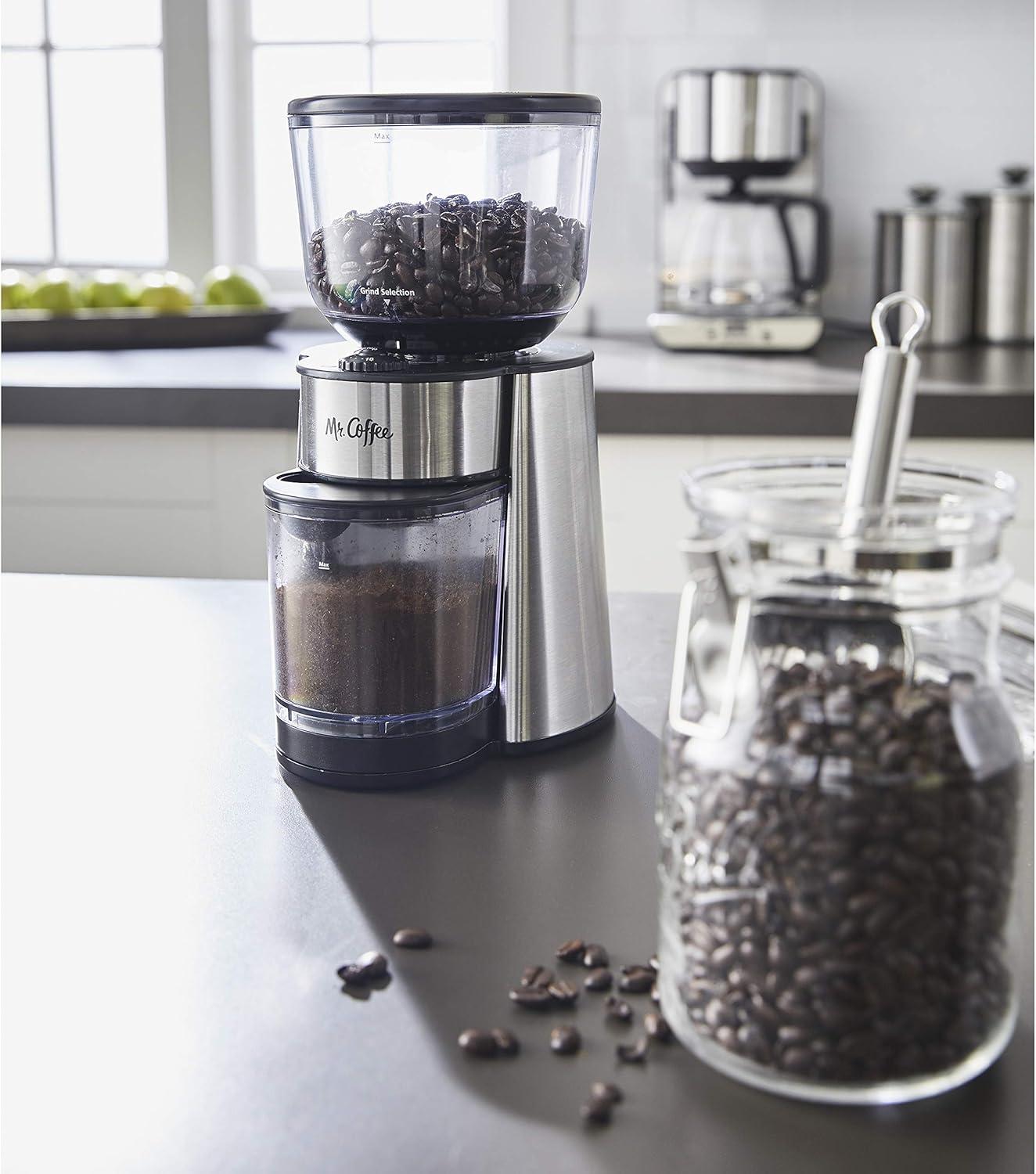 image:imageMr Coffee Burr Coffee Grinder Automatic Grinder with 18 Presets for French Press Drip and Espresso 18Cup Capacity Stainless Steel18 Settings