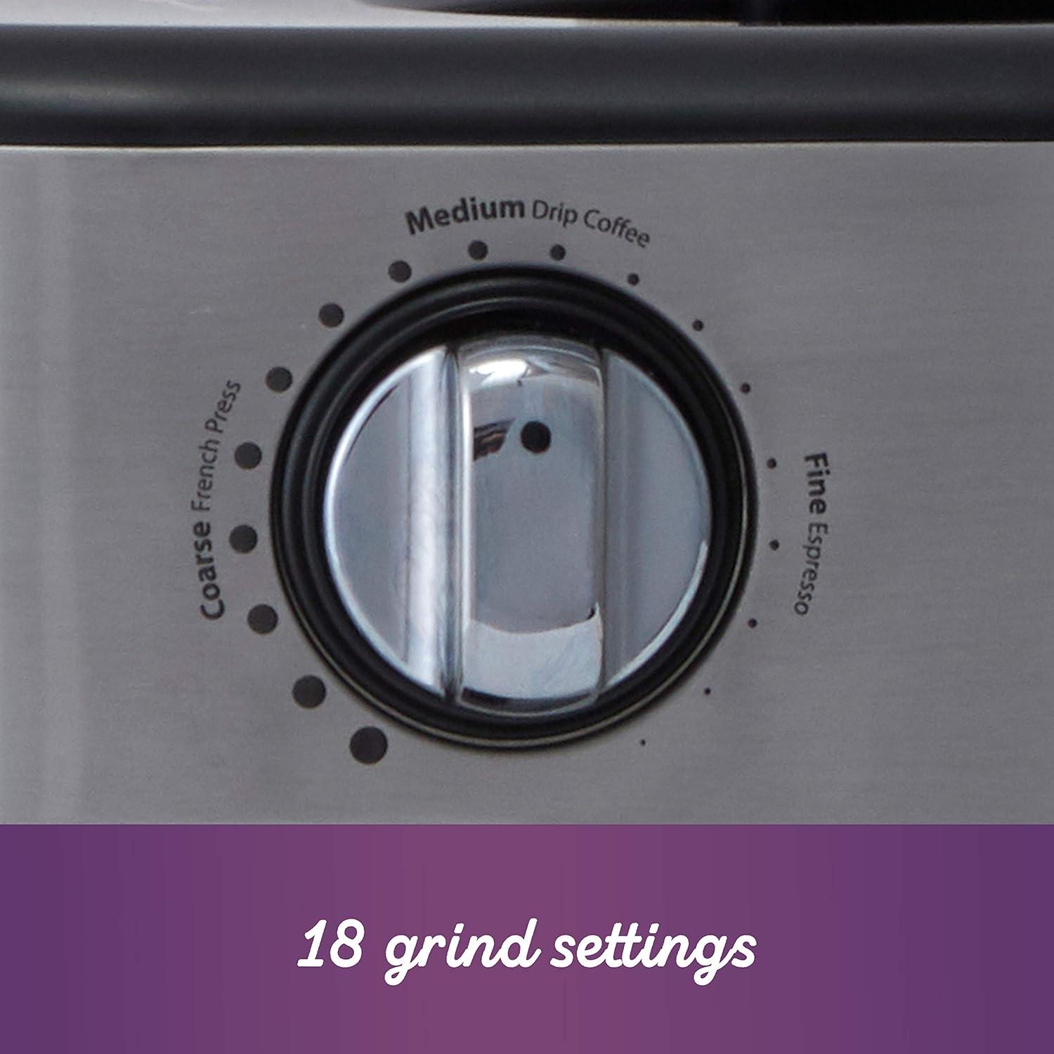 image:imageMr Coffee Burr Coffee Grinder Automatic Grinder with 18 Presets for French Press Drip and Espresso 18Cup Capacity Stainless Steel18 Settings