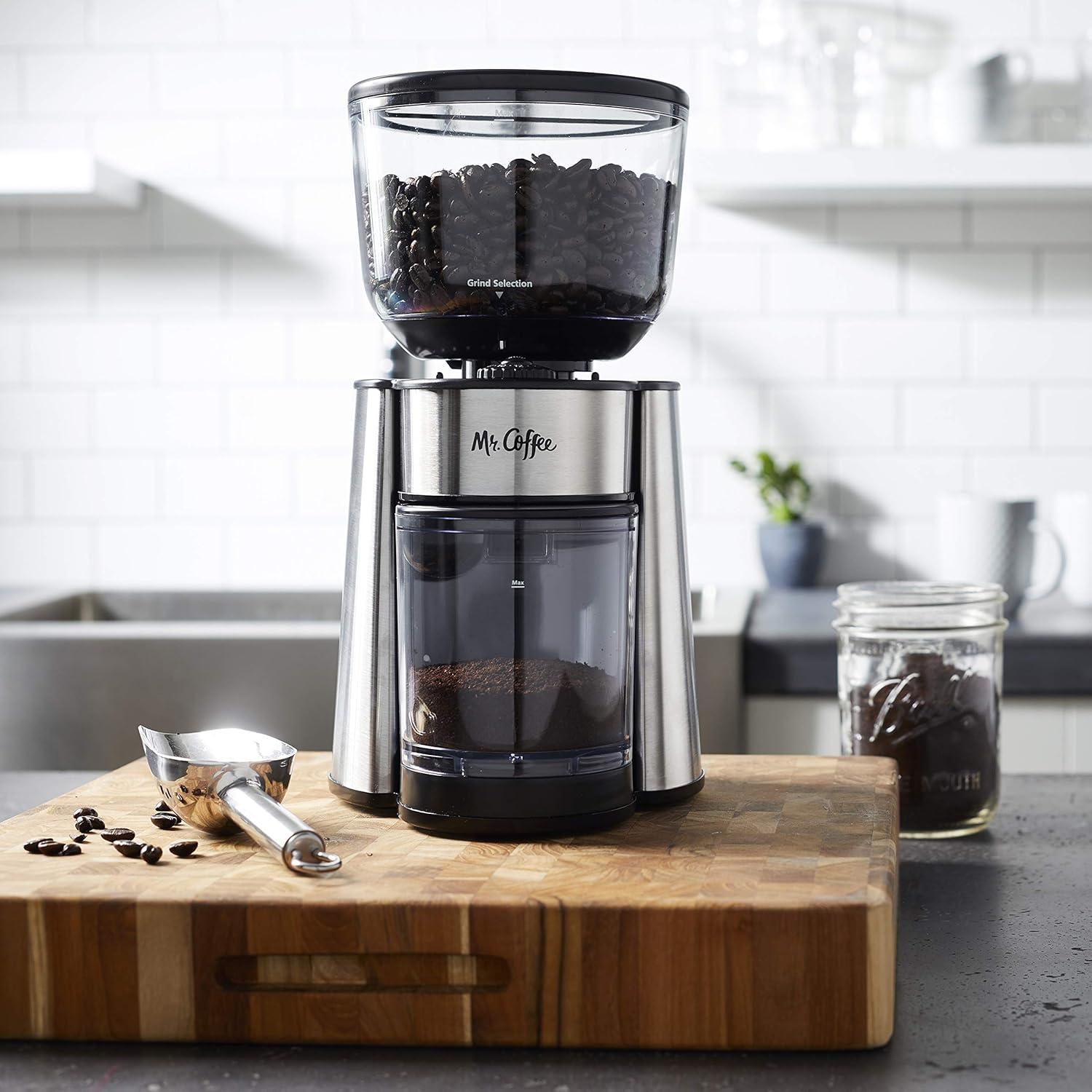 image:imageMr Coffee Burr Coffee Grinder Automatic Grinder with 18 Presets for French Press Drip and Espresso 18Cup Capacity Stainless Steel18 Settings