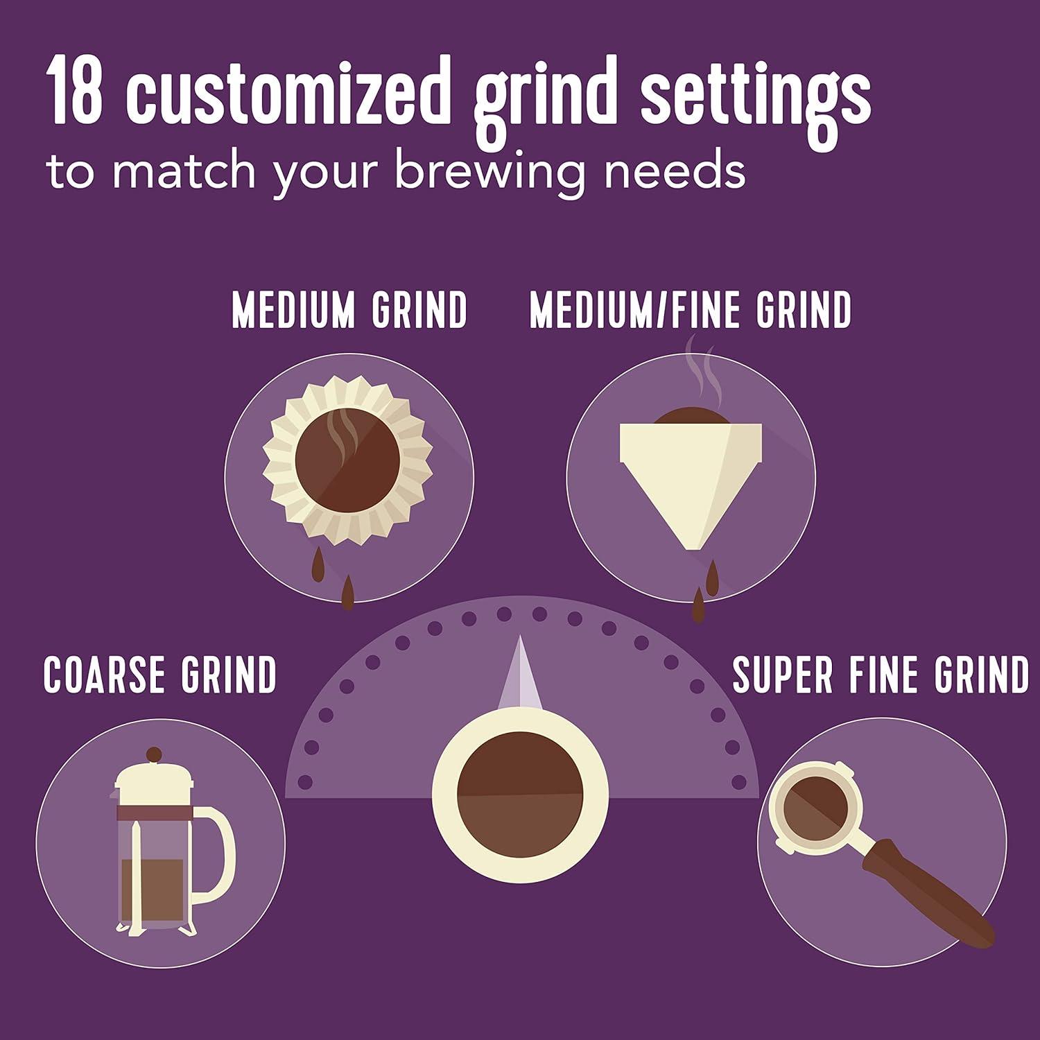 image:imageMr Coffee Burr Coffee Grinder Automatic Grinder with 18 Presets for French Press Drip and Espresso 18Cup Capacity Stainless Steel18 Settings
