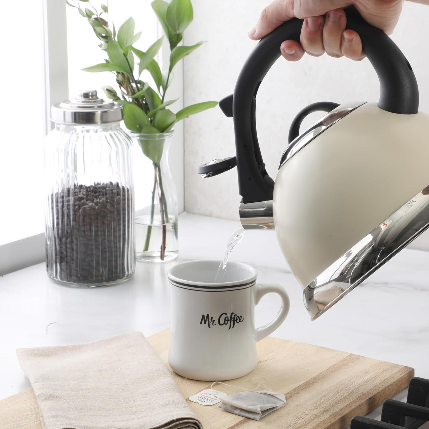 image:imageMr Coffee Claredale Stainless Steel Whistling Tea Kettle 19Quart 18 Litres Brushed SatinLinen White