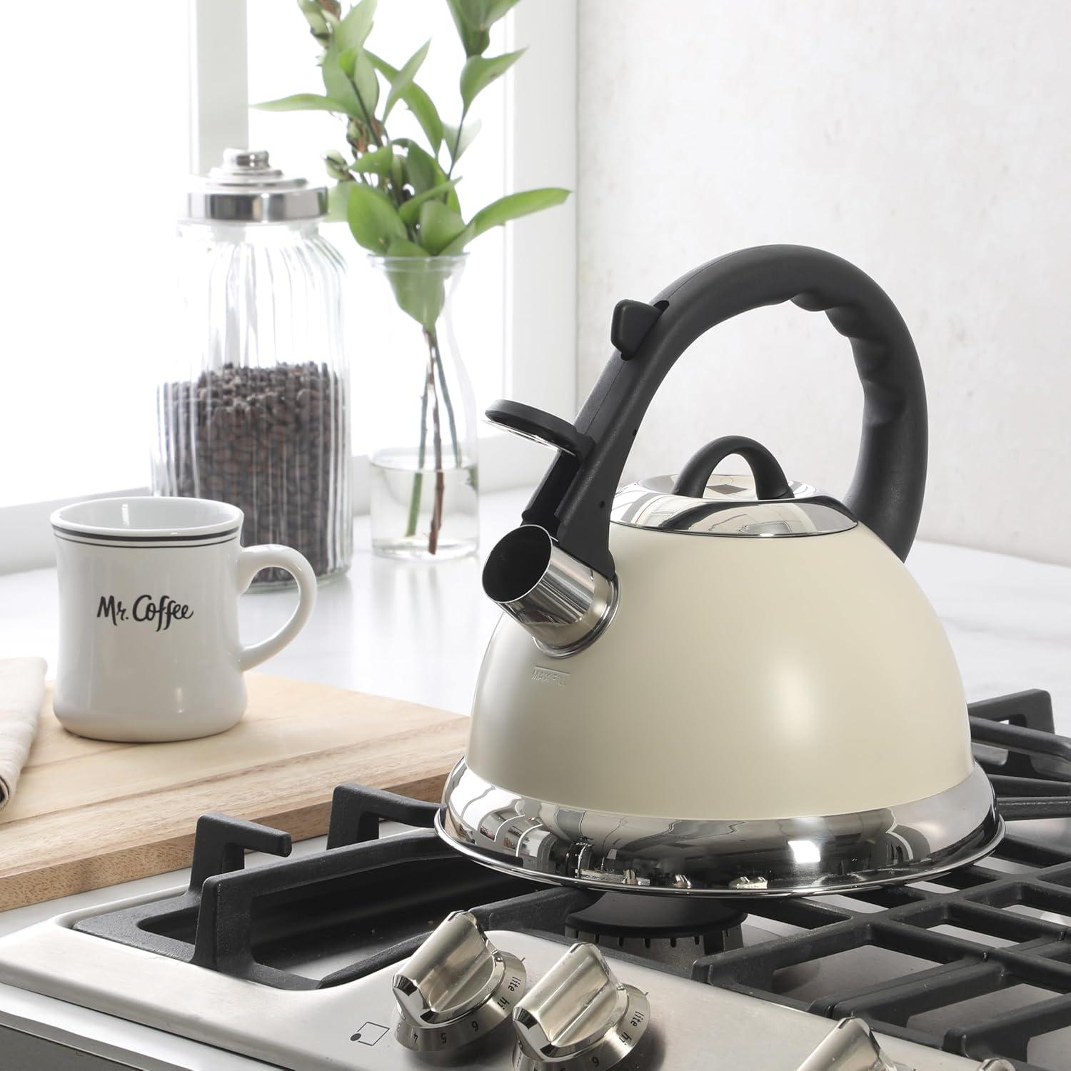 image:imageMr Coffee Claredale Stainless Steel Whistling Tea Kettle 19Quart 18 Litres Brushed SatinLinen White