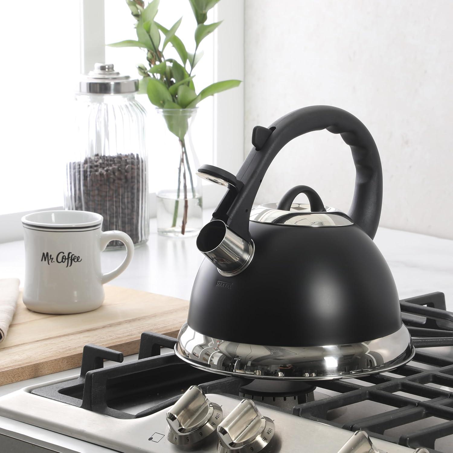 image:imageMr Coffee Claredale Stainless Steel Whistling Tea Kettle 19Quart 18 Litres Brushed SatinMatte Black