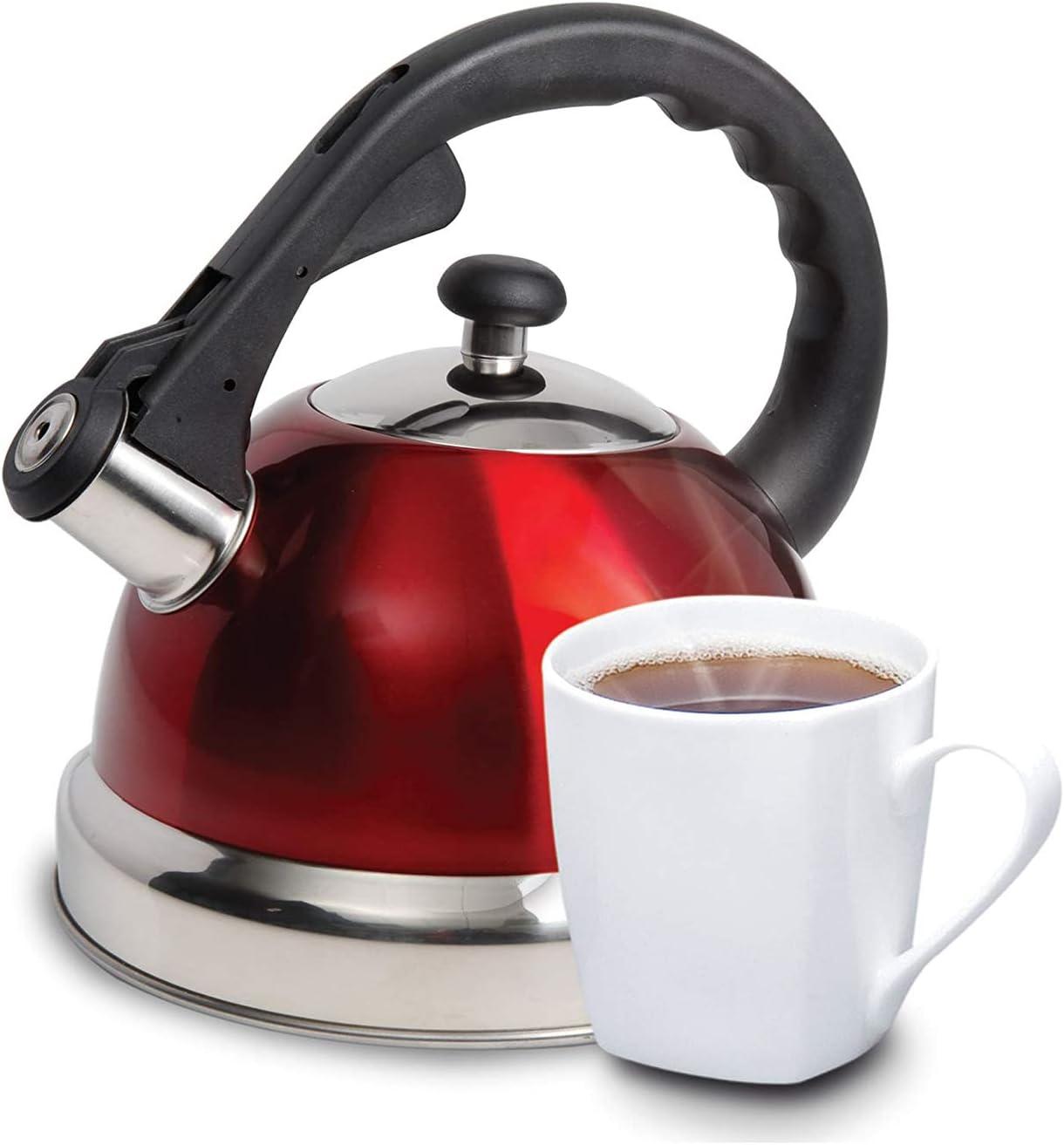 image:imageMr Coffee Claredale Stainless Steel Whistling Tea Kettle 19Quart 18 Litres Brushed SatinMetallic Red