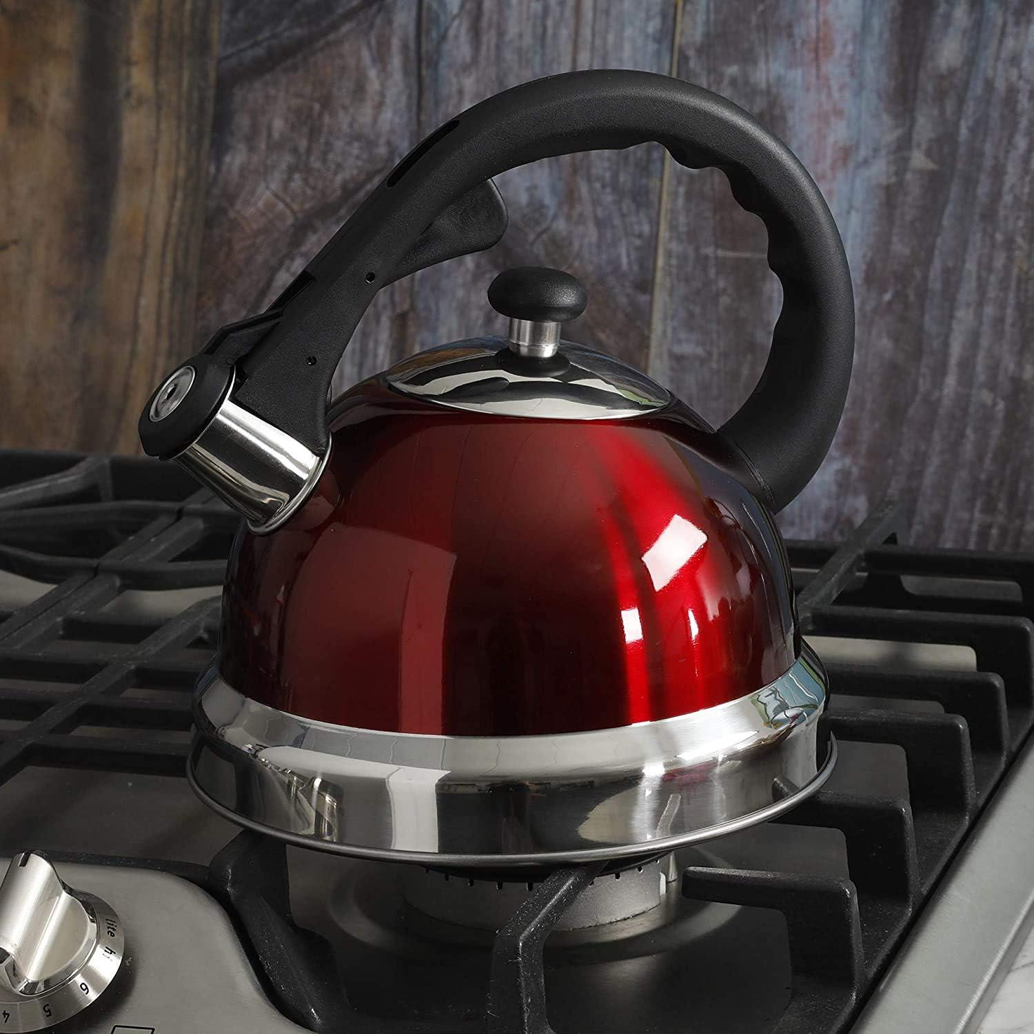image:imageMr Coffee Claredale Stainless Steel Whistling Tea Kettle 19Quart 18 Litres Brushed SatinMetallic Red