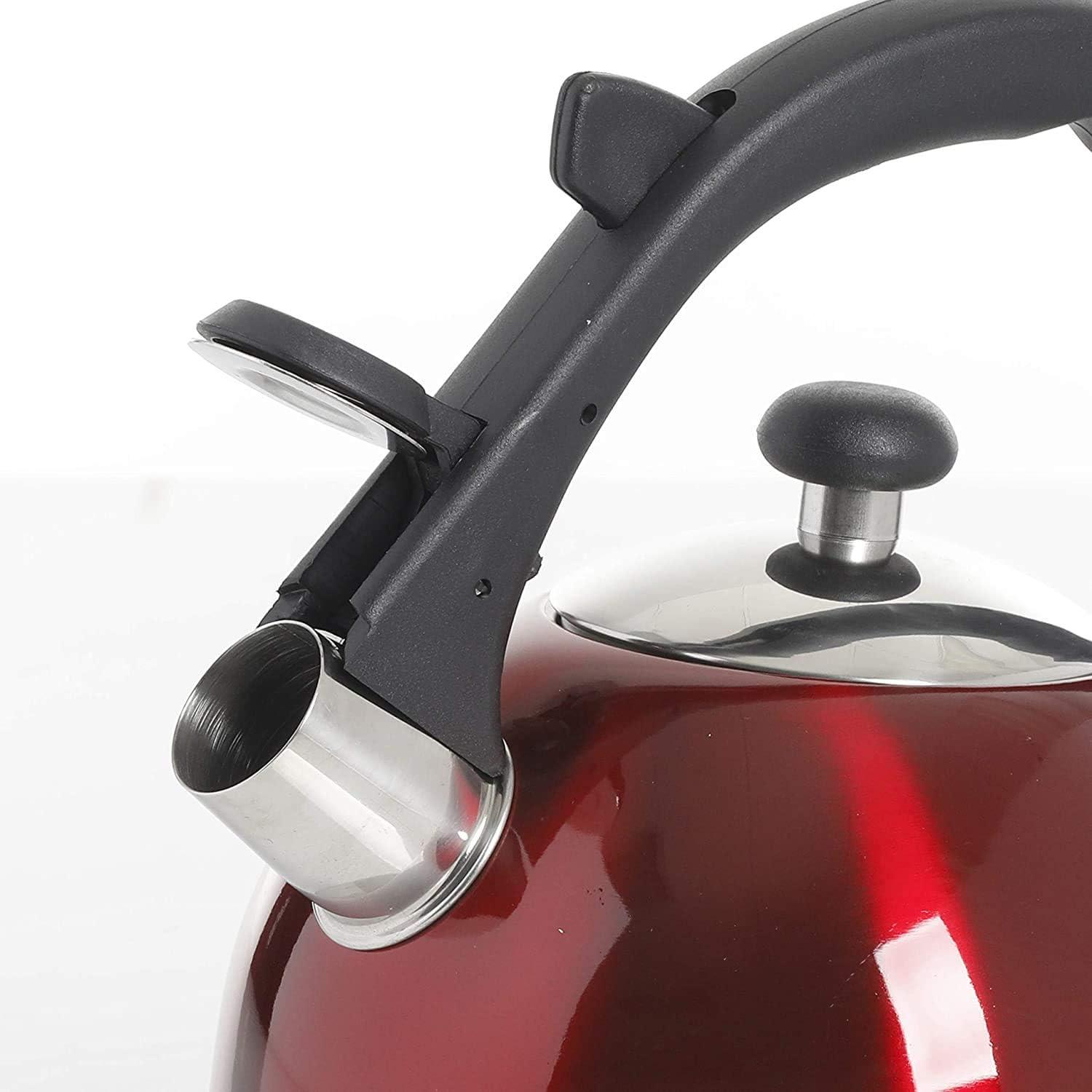 image:imageMr Coffee Claredale Stainless Steel Whistling Tea Kettle 19Quart 18 Litres Brushed SatinMetallic Red