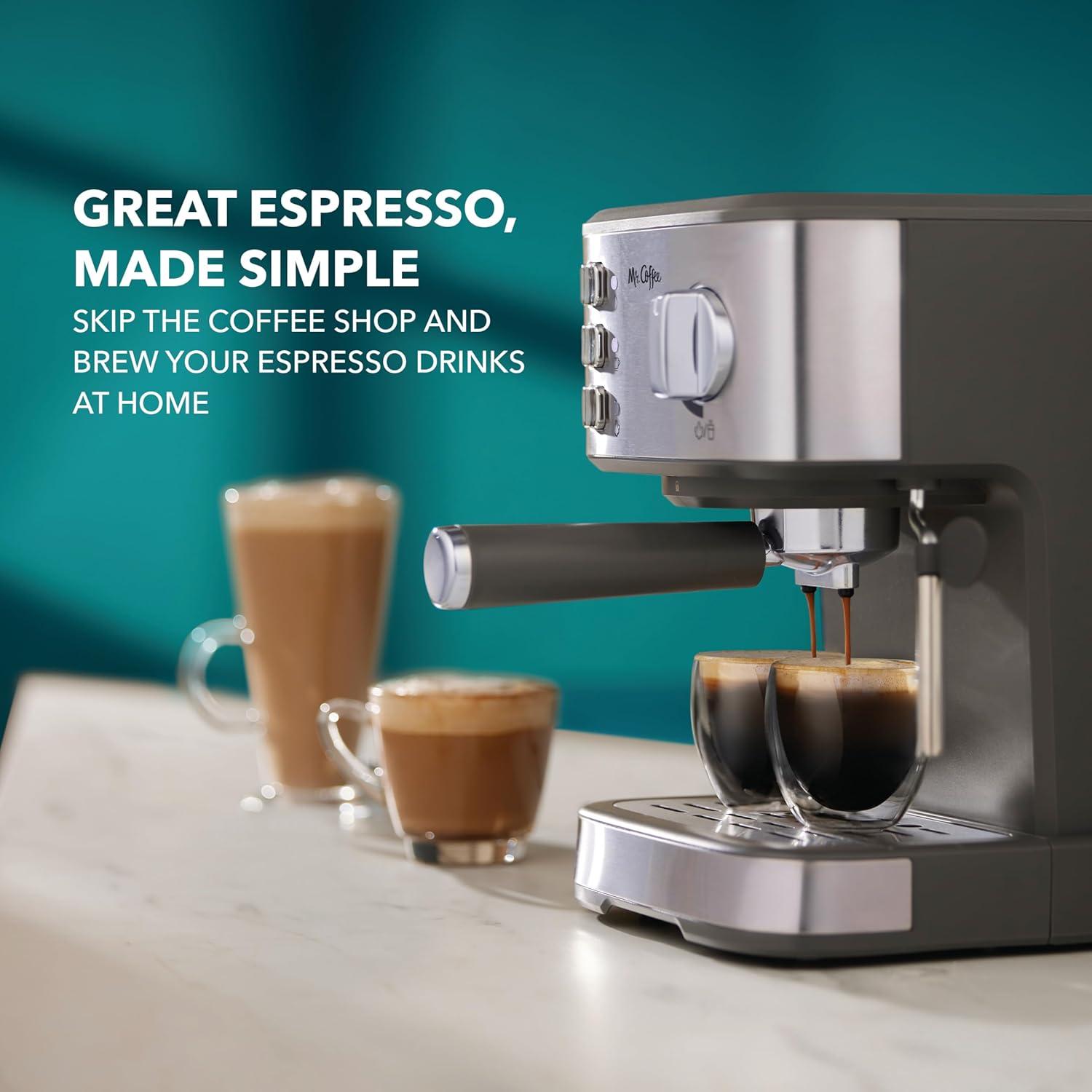 image:imageMr Coffee Compact Espresso Maker Espresso Machine With Steam Wand 15Bar Pump Automatic Espresso Machine
