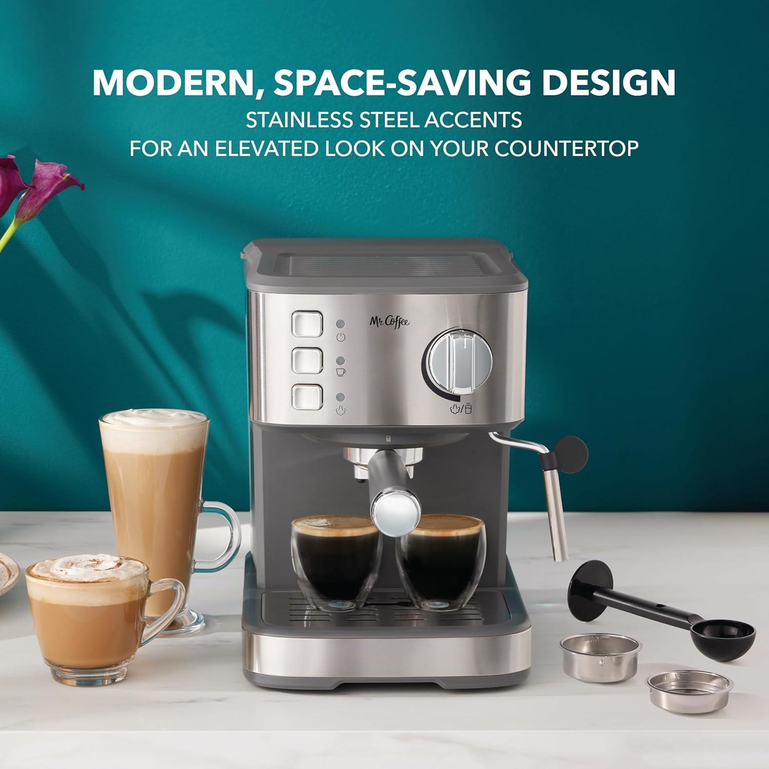 image:imageMr Coffee Compact Espresso Maker Espresso Machine With Steam Wand 15Bar Pump Automatic Espresso Machine