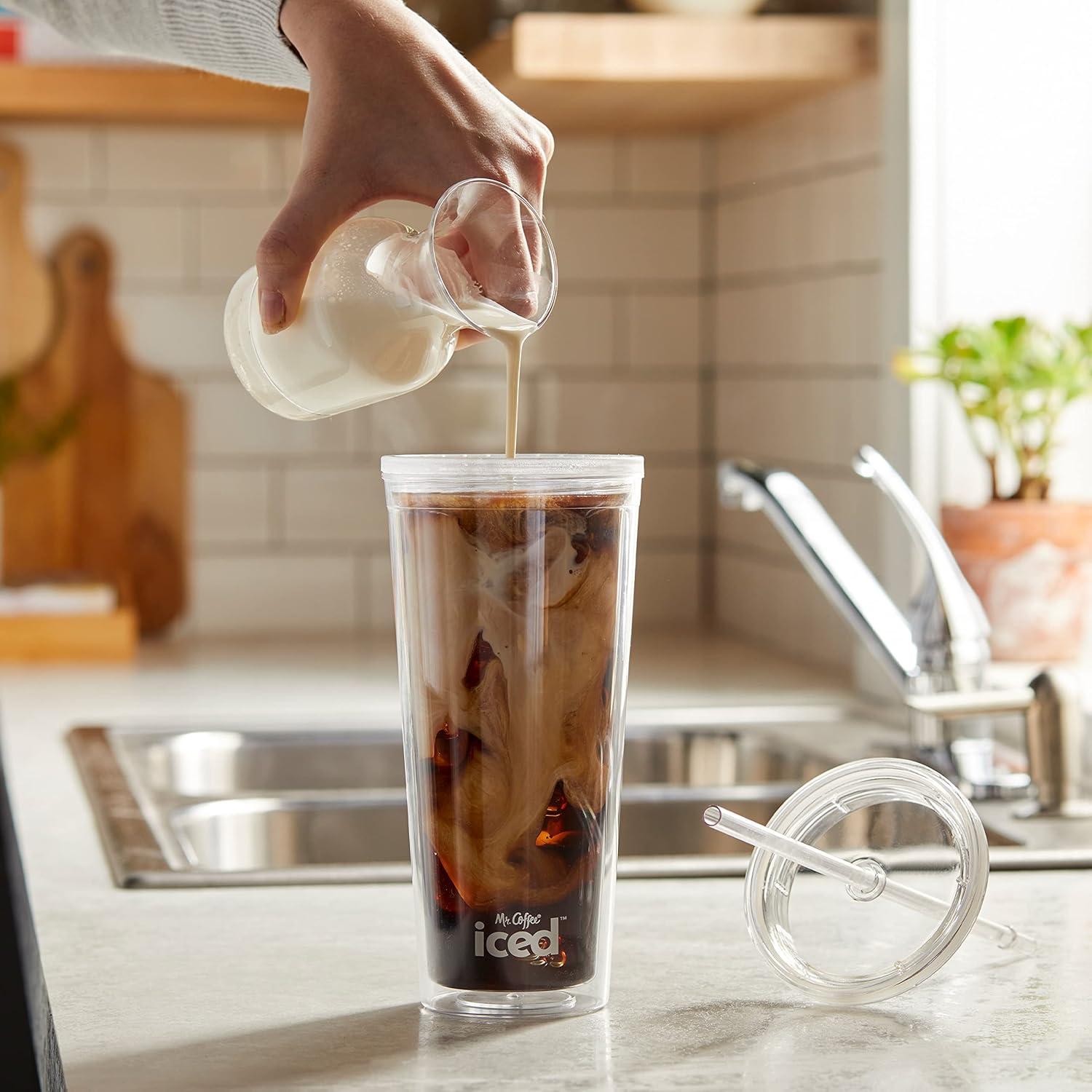 image:imageMr Coffee Iced Coffee Maker Single Serve Machine with 22Ounce Tumbler and Reusable Coffee Filter BlackBurgundy
