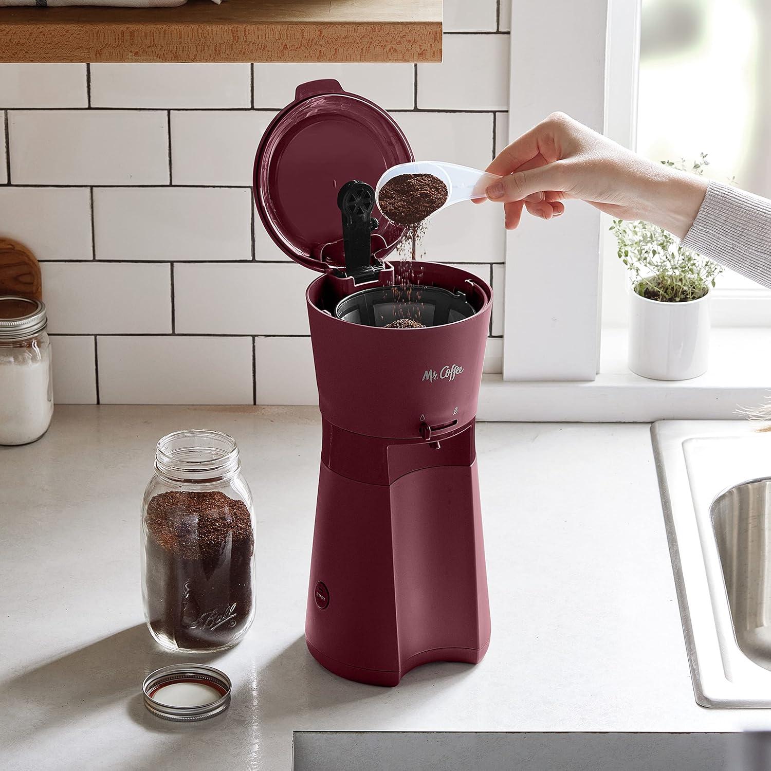 image:imageMr Coffee Iced Coffee Maker Single Serve Machine with 22Ounce Tumbler and Reusable Coffee Filter BlackBurgundy