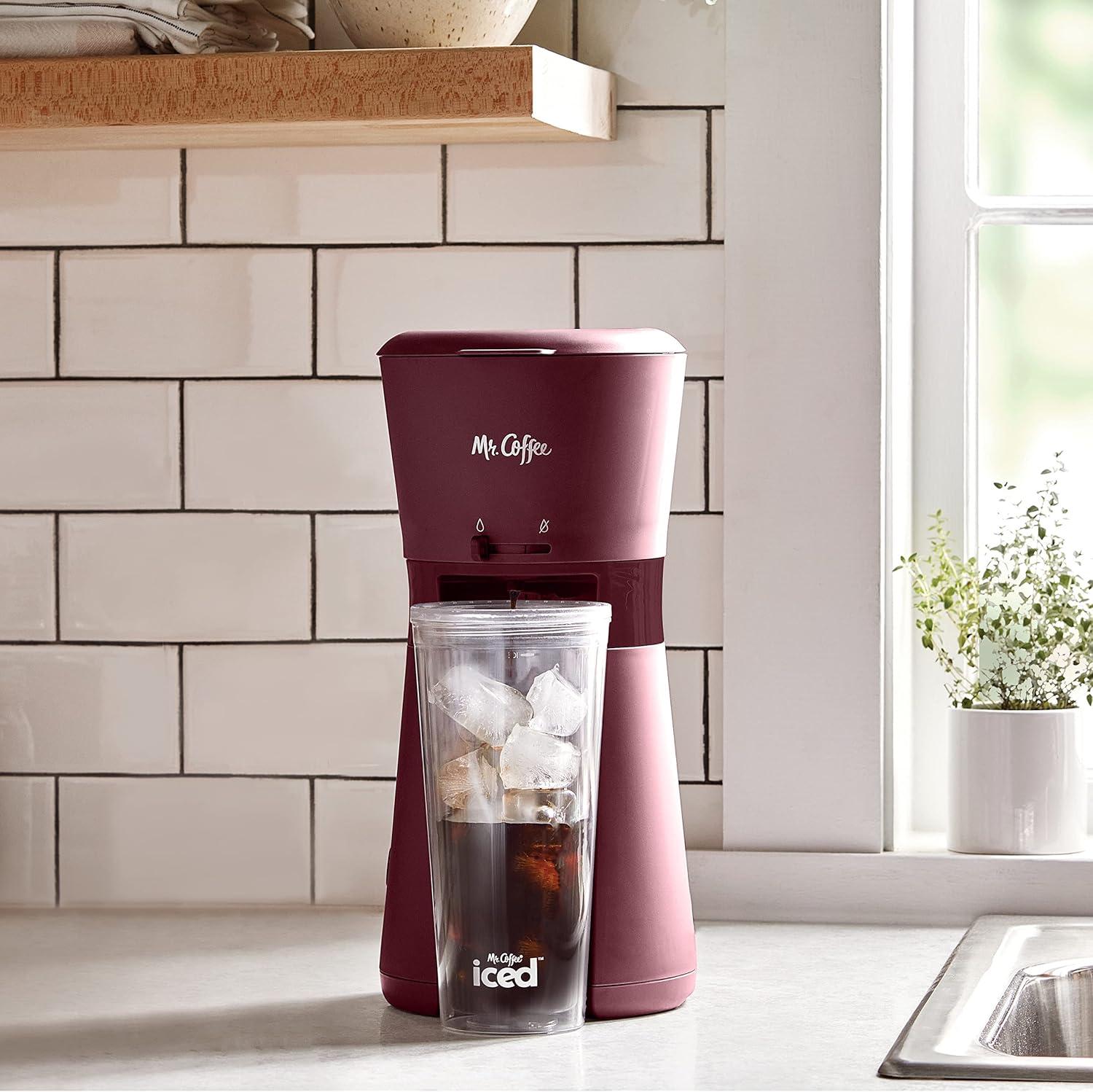 image:imageMr Coffee Iced Coffee Maker Single Serve Machine with 22Ounce Tumbler and Reusable Coffee Filter BlackBurgundy