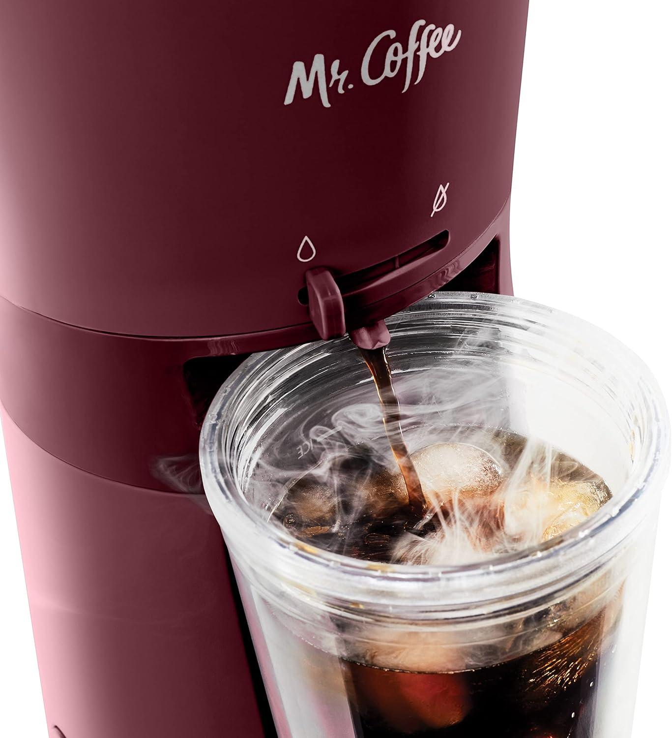 image:imageMr Coffee Iced Coffee Maker Single Serve Machine with 22Ounce Tumbler and Reusable Coffee Filter BlackBurgundy