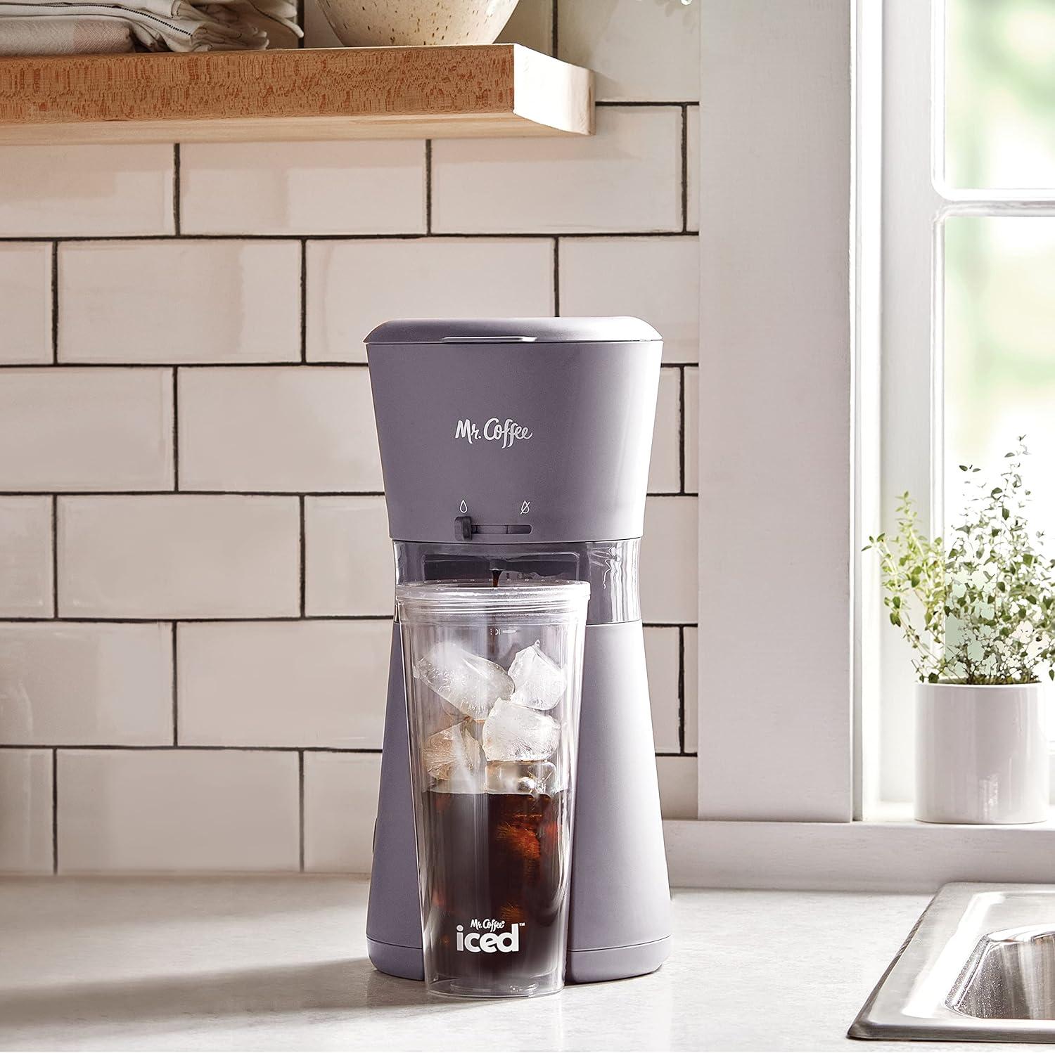 image:imageMr Coffee Iced Coffee Maker Single Serve Machine with 22Ounce Tumbler and Reusable Coffee Filter BlackLavender