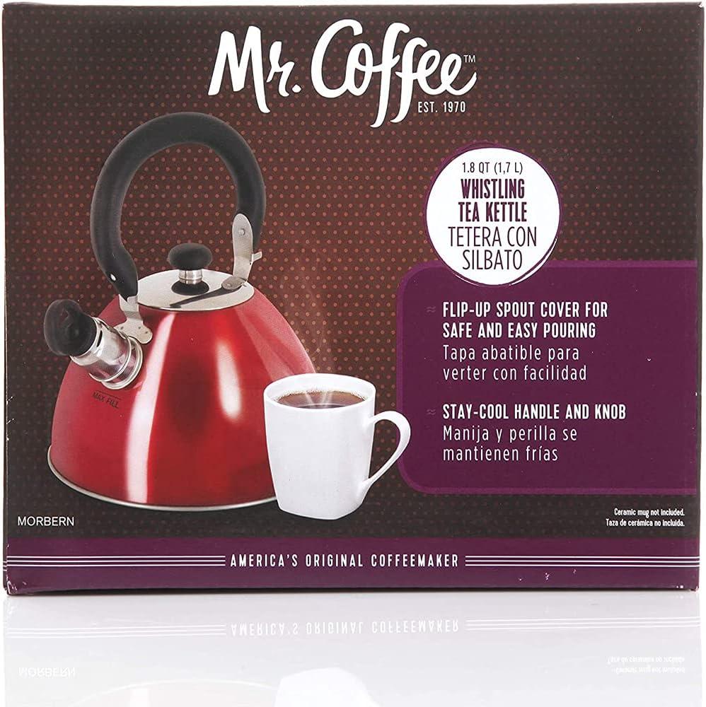 image:imageMr Coffee Morbern 18 Quart Stainless Steel Whistling Tea Kettle Red