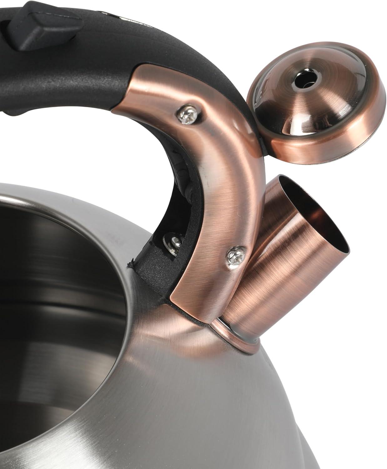 image:imageMr Coffee Twining 21 Quart Pumpkin Shaped Stainless Steel Whistling Tea Kettle Metallic RedBrushed Stainless w Copper