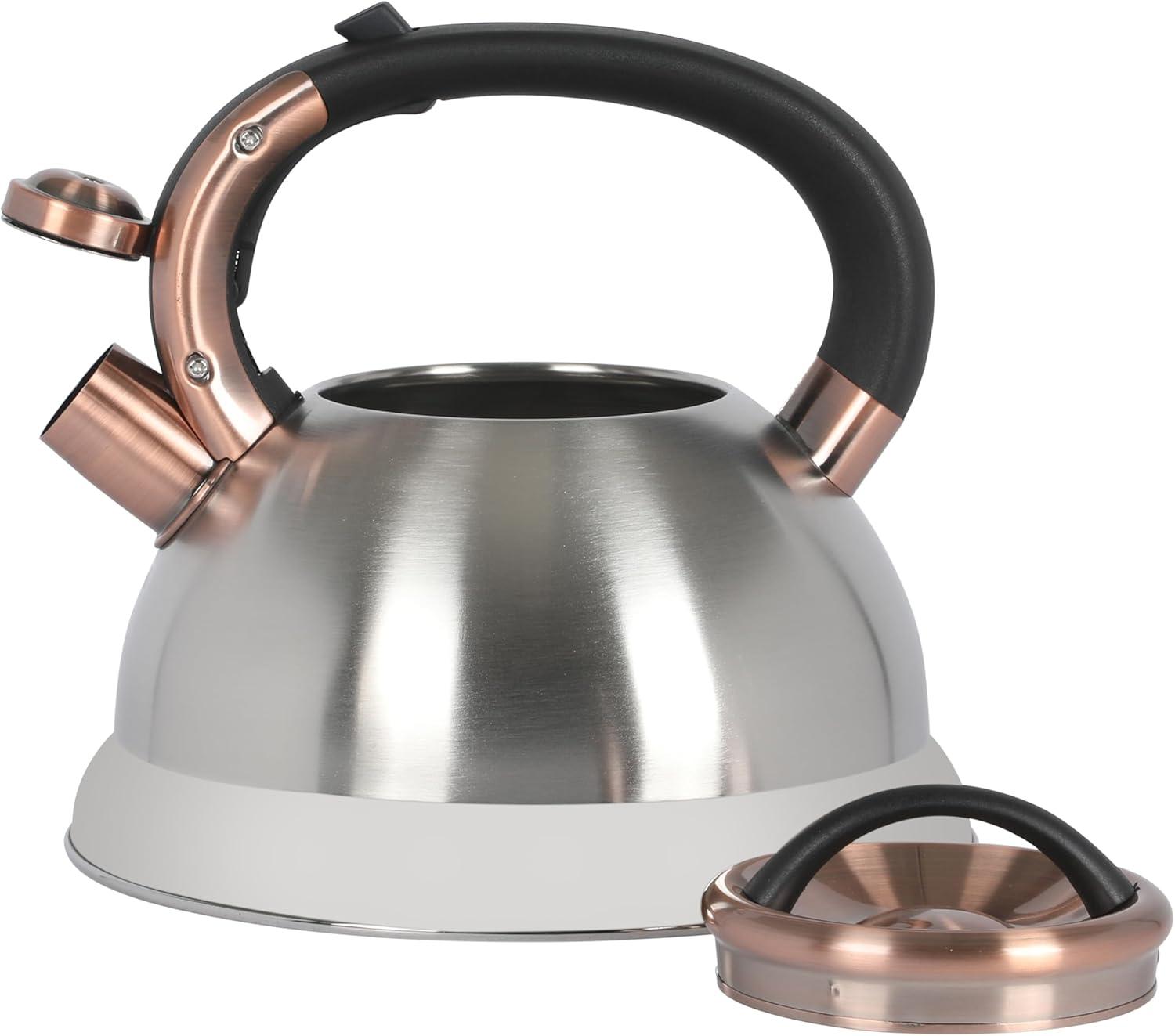 image:imageMr Coffee Twining 21 Quart Pumpkin Shaped Stainless Steel Whistling Tea Kettle Metallic RedBrushed Stainless w Copper