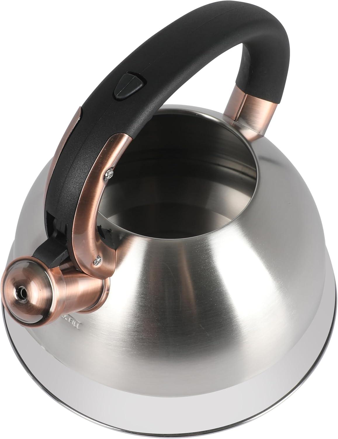 image:imageMr Coffee Twining 21 Quart Pumpkin Shaped Stainless Steel Whistling Tea Kettle Metallic RedBrushed Stainless w Copper