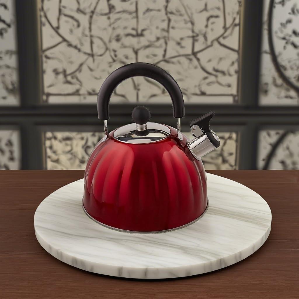 image:imageMr Coffee Twining 21 Quart Pumpkin Shaped Stainless Steel Whistling Tea Kettle Metallic RedMetallic Red