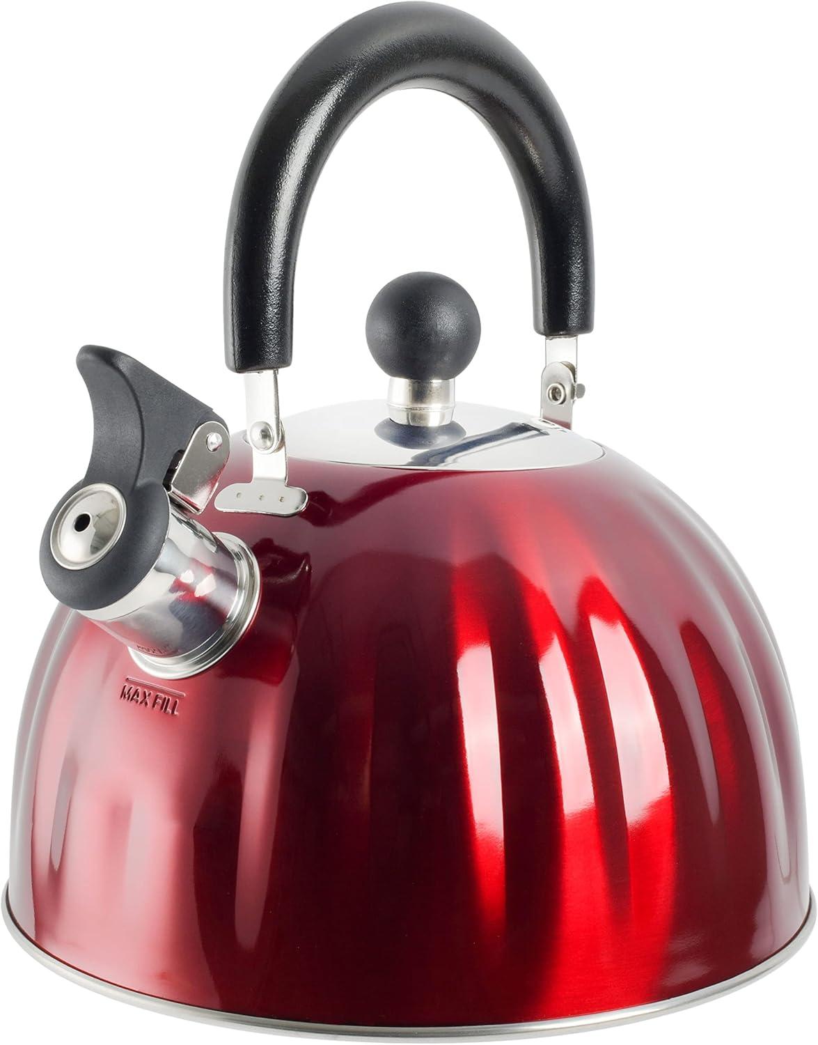 image:imageMr Coffee Twining 21 Quart Pumpkin Shaped Stainless Steel Whistling Tea Kettle Metallic RedMetallic Red