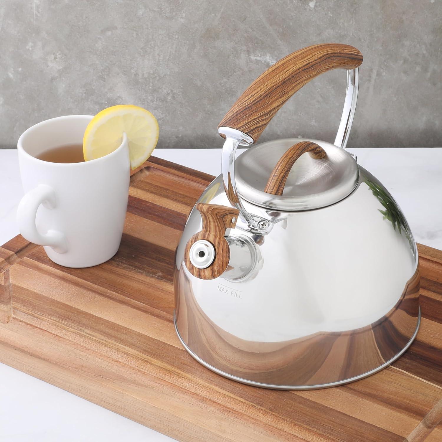 image:imageMr Coffee Twining 21 Quart Pumpkin Shaped Stainless Steel Whistling Tea Kettle Metallic RedStainless Steel w Wood Handle