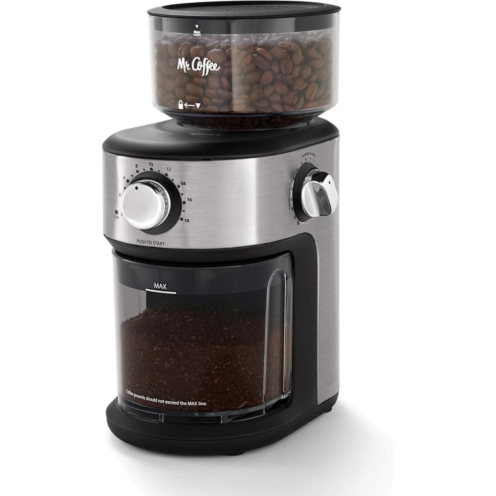 image:imageMr Coffee Burr Coffee Grinder Automatic Grinder with 18 Presets for French Press Drip and Espresso 18Cup Capacity Stainless Steel18 Settings