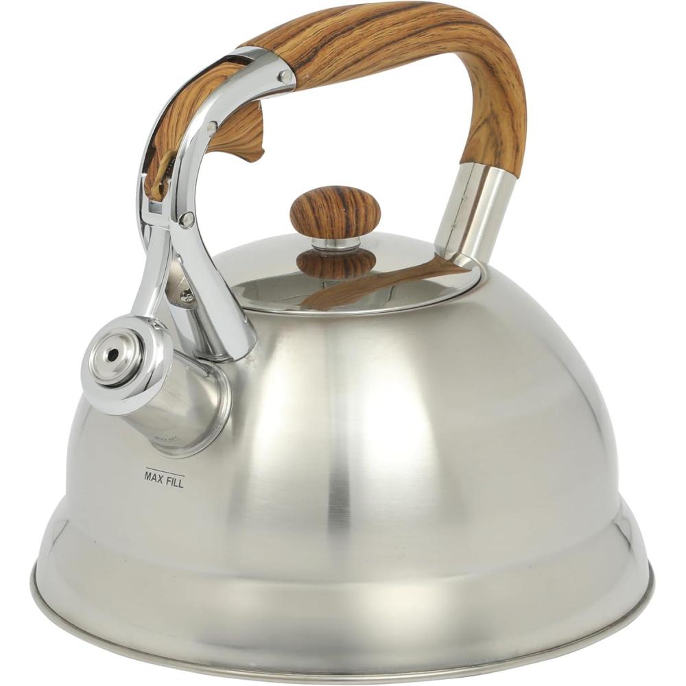 image:imageMr Coffee Twining 21 Quart Pumpkin Shaped Stainless Steel Whistling Tea Kettle Metallic RedBrushed Stainless Steel w Wood Handle
