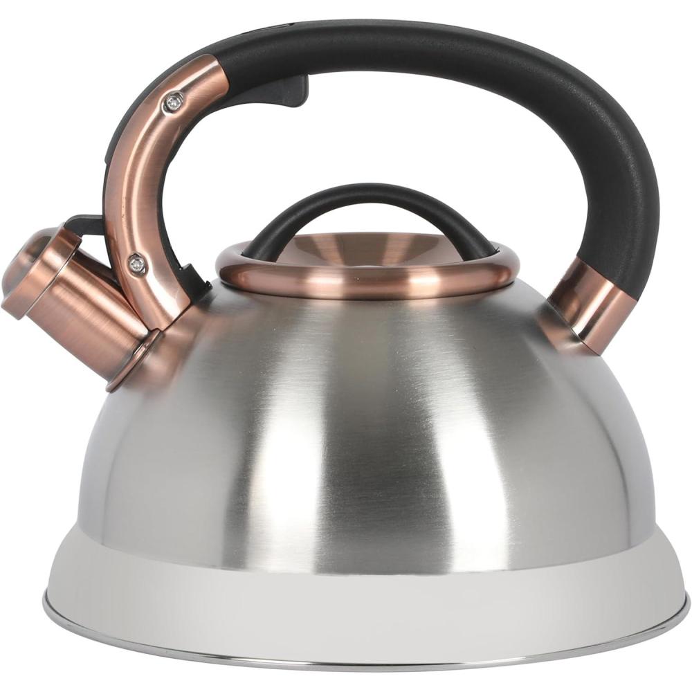 image:imageMr Coffee Twining 21 Quart Pumpkin Shaped Stainless Steel Whistling Tea Kettle Metallic RedBrushed Stainless w Copper