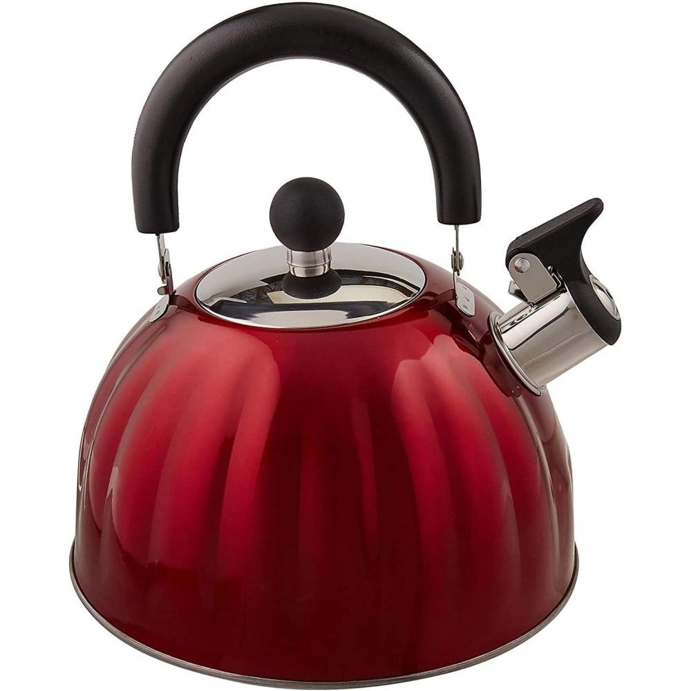 image:imageMr Coffee Twining 21 Quart Pumpkin Shaped Stainless Steel Whistling Tea Kettle Metallic RedMetallic Red