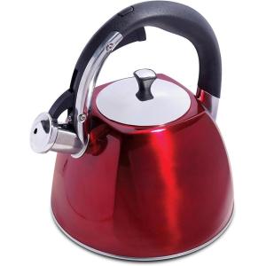 Mr. Coffee Belgrove 2.5 Quart Stainless Steel Whistling Tea Kettle, Square, Metallic Copper(Red)
