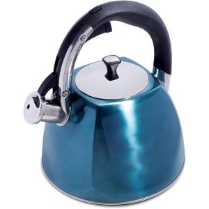 Mr. Coffee Belgrove 2.5 Quart Stainless Steel Whistling Tea Kettle, Square, Metallic Copper(Turquoise)