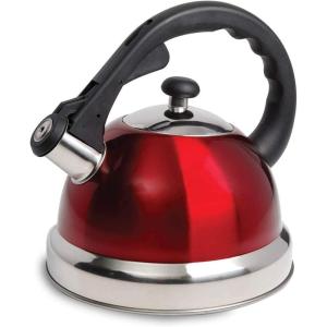 Mr Coffee Claredale Stainless Steel Whistling Tea Kettle, 1.9-Quart (1,8 Litres) Brushed Satin(Metallic Red)