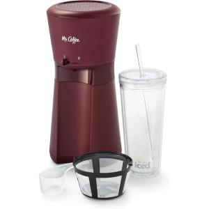 Mr. Coffee Iced Coffee Maker, Single Serve Machine with 22-Ounce Tumbler and Reusable Coffee Filter, Black(Burgundy)