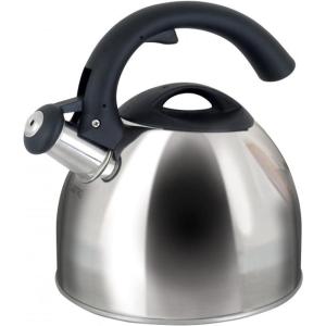 Mr Coffee Steamline 2 Quart Whistling Stainless Steel Tea Kettle with Black Handle(Silver)