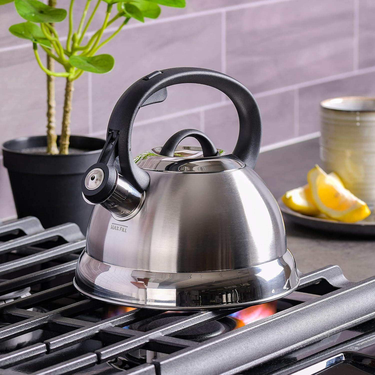 image:imageMr Coffee Armidale 25QT Whistling Tea Kettle Large Brushed Stainless Steel Kettle for Stovetop Durable FastBoil Tea PotBrushed Satin