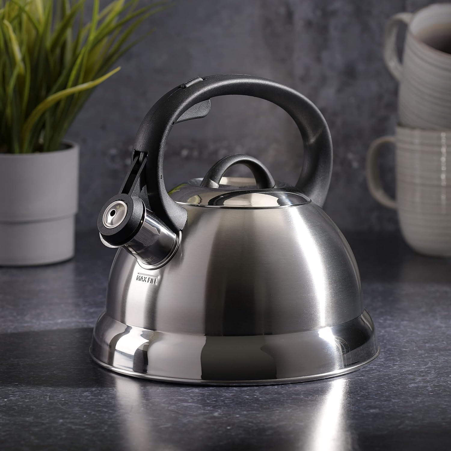 image:imageMr Coffee Armidale 25QT Whistling Tea Kettle Large Brushed Stainless Steel Kettle for Stovetop Durable FastBoil Tea PotBrushed Satin