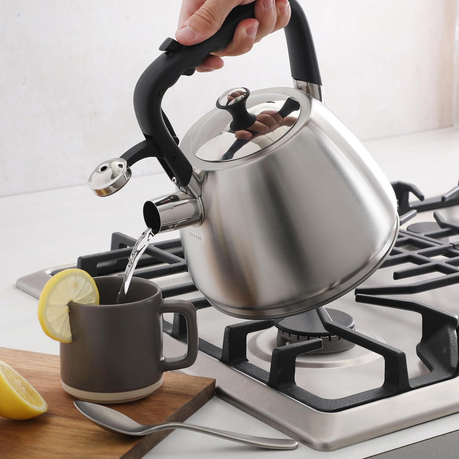 image:imageMr Coffee Armidale 25QT Whistling Tea Kettle Large Brushed Stainless Steel Kettle for Stovetop Durable FastBoil Tea PotBrushed Satin Armidale