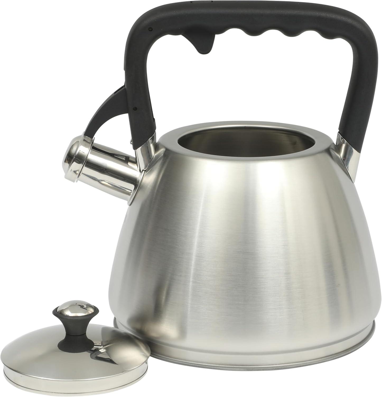 image:imageMr Coffee Armidale 25QT Whistling Tea Kettle Large Brushed Stainless Steel Kettle for Stovetop Durable FastBoil Tea PotBrushed Satin Armidale