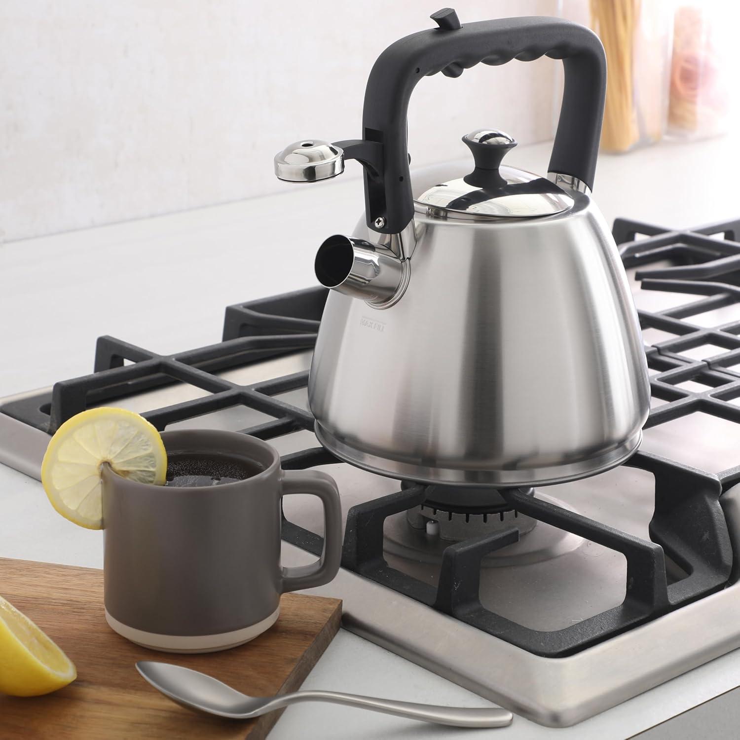 image:imageMr Coffee Armidale 25QT Whistling Tea Kettle Large Brushed Stainless Steel Kettle for Stovetop Durable FastBoil Tea PotBrushed Satin Armidale