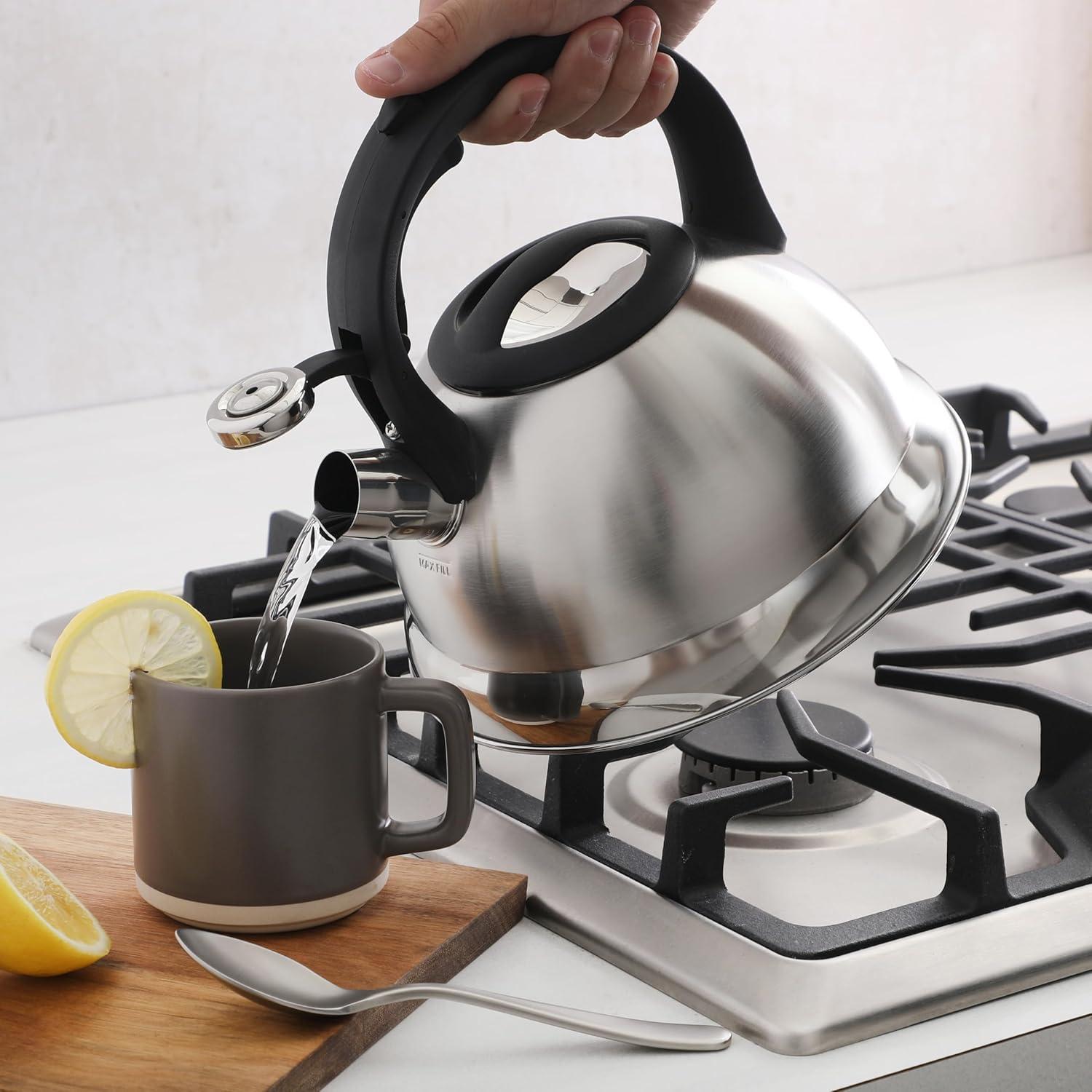 image:imageMr Coffee Armidale 25QT Whistling Tea Kettle Large Brushed Stainless Steel Kettle for Stovetop Durable FastBoil Tea PotBrushed Satin Hartbay