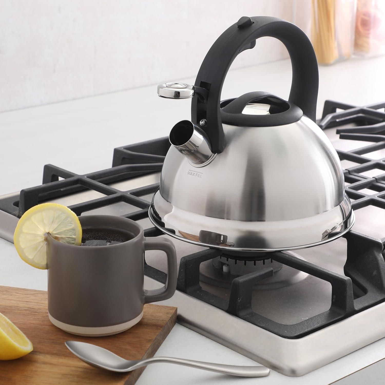 image:imageMr Coffee Armidale 25QT Whistling Tea Kettle Large Brushed Stainless Steel Kettle for Stovetop Durable FastBoil Tea PotBrushed Satin Hartbay