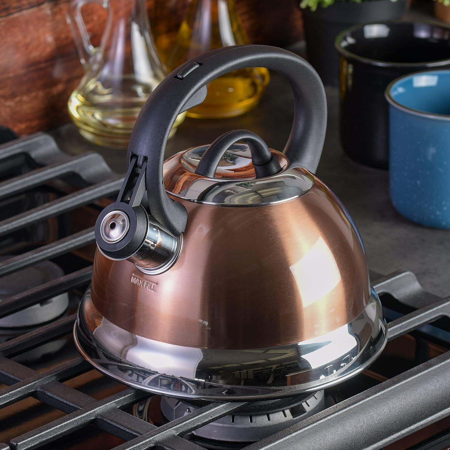 image:imageMr Coffee Armidale 25QT Whistling Tea Kettle Large Brushed Stainless Steel Kettle for Stovetop Durable FastBoil Tea PotCopper