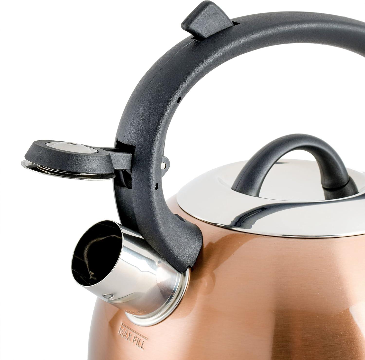 image:imageMr Coffee Armidale 25QT Whistling Tea Kettle Large Brushed Stainless Steel Kettle for Stovetop Durable FastBoil Tea PotCopper