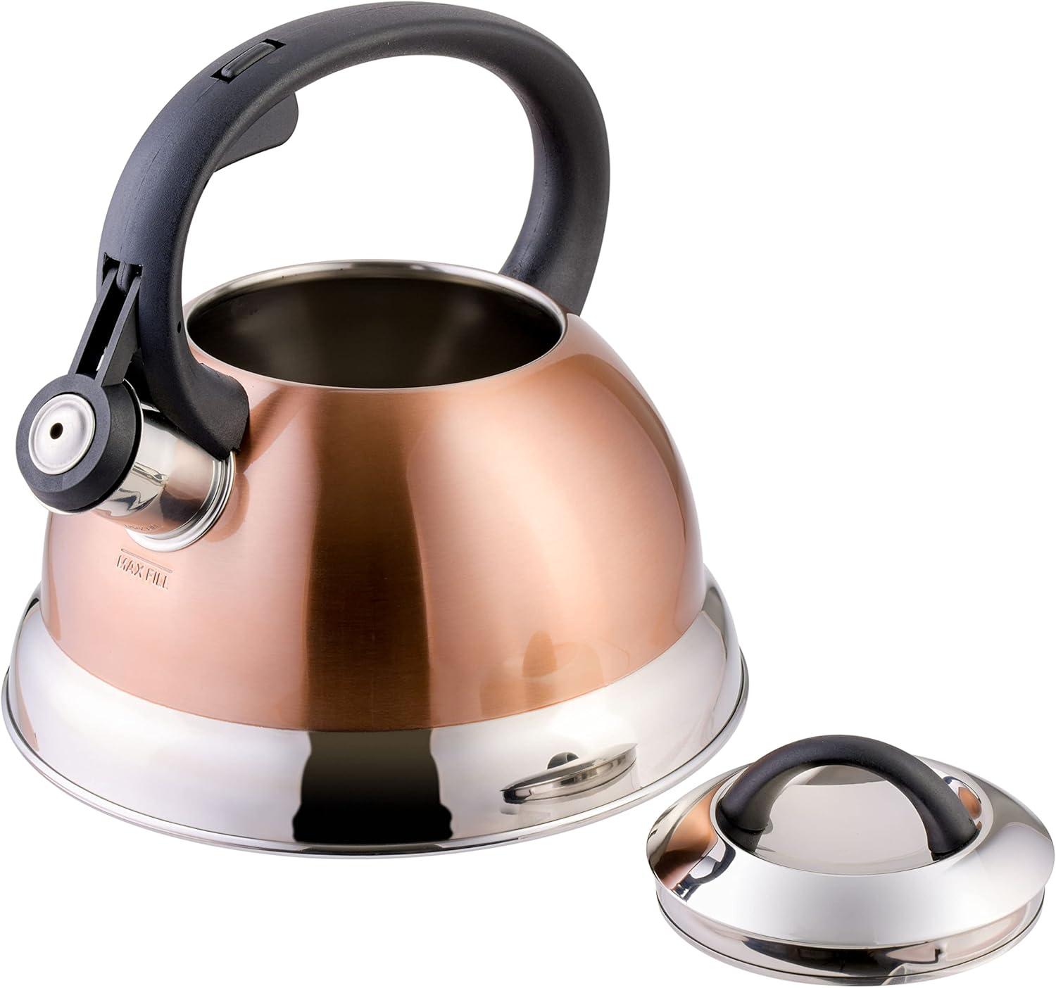 image:imageMr Coffee Armidale 25QT Whistling Tea Kettle Large Brushed Stainless Steel Kettle for Stovetop Durable FastBoil Tea PotCopper